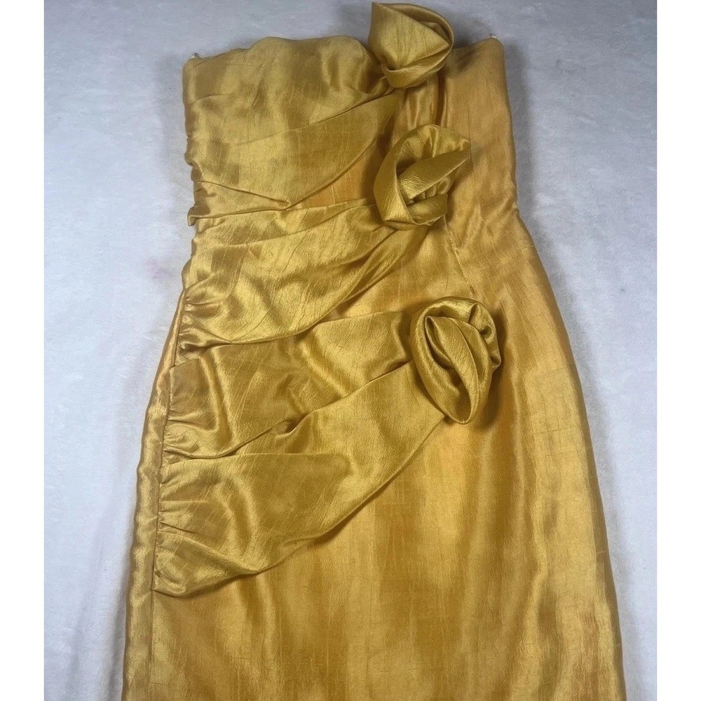 Vintage Josephine Sasso‎ Dress Womens 4 Gold Strapless Satin Sheath Cocktail